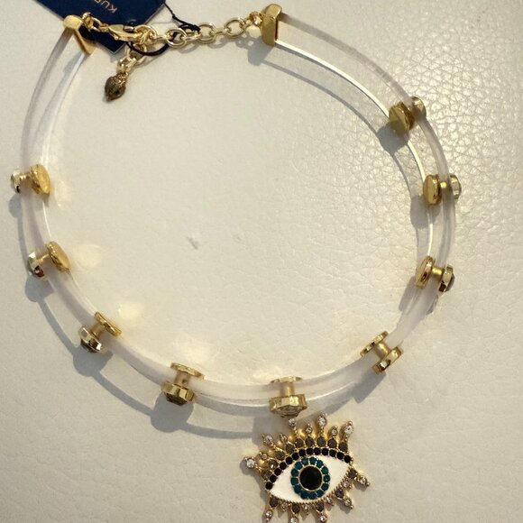 NWT Kurt Geiger London Clear Jelly Crystal Pavé Evil Eye Choker Necklace 15” - Picture 7 of 8